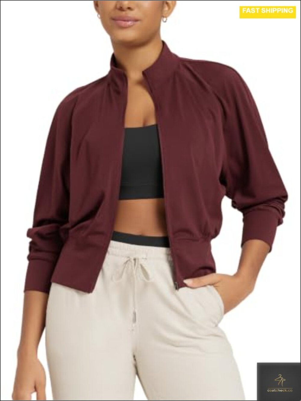 Women's Full Zip Athletic Jacket Lightweight 4-Way Stretch Stand Collar Long